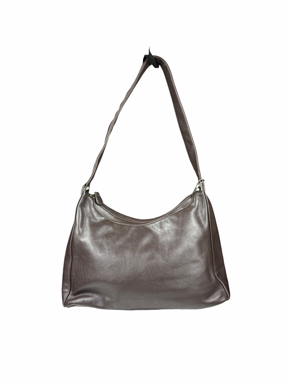 Aurielle Brown Leather Shoulder Bag Zip Closure Silver Hardware City Classic